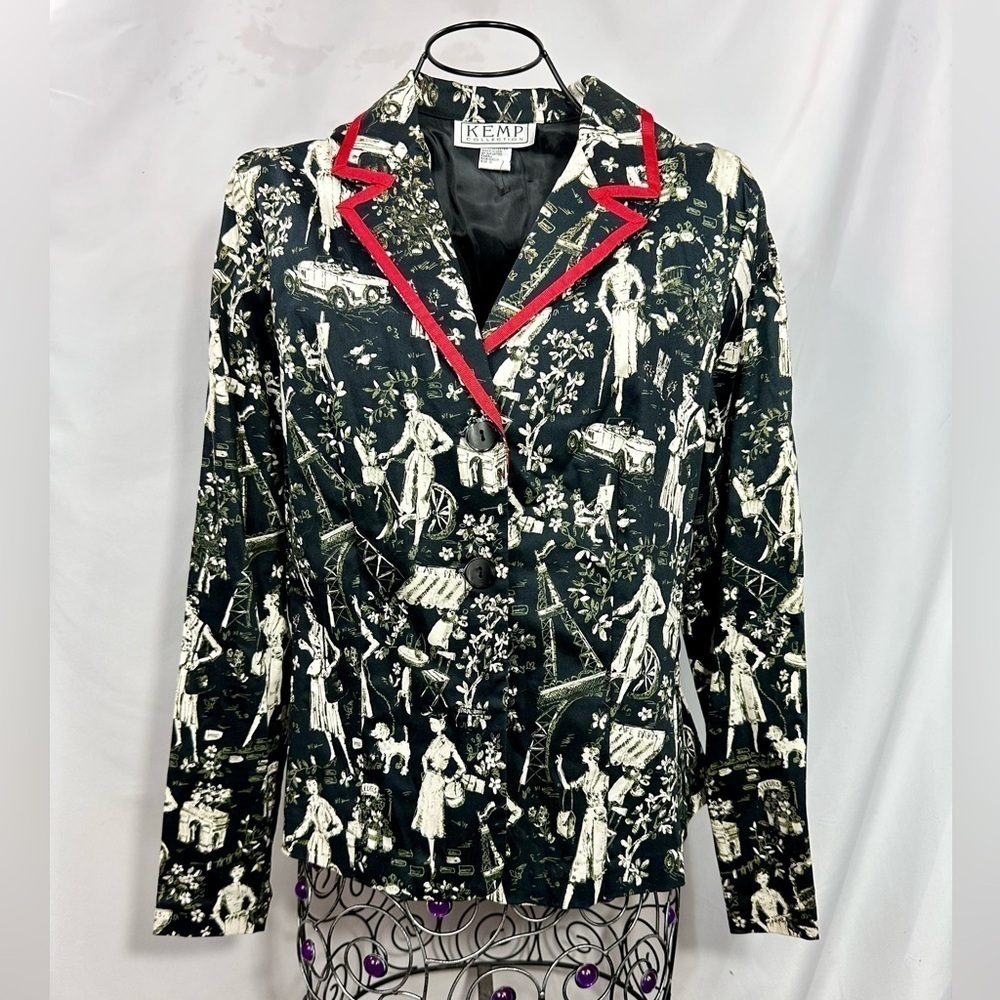 Vintage Kemp Collection black & white paris printed blazer size 12